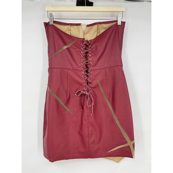 Di Petsa | NWT Healing Of A Broken Heart Mini Dress in Red Faux Leather L - Picture 5 of 12
